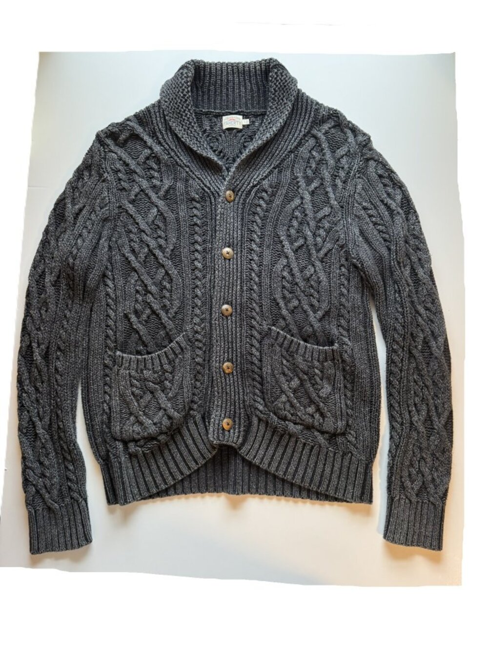 Faherty Men's Gray Cable Chunky Cotton Knit Cardigan Sweater sz L